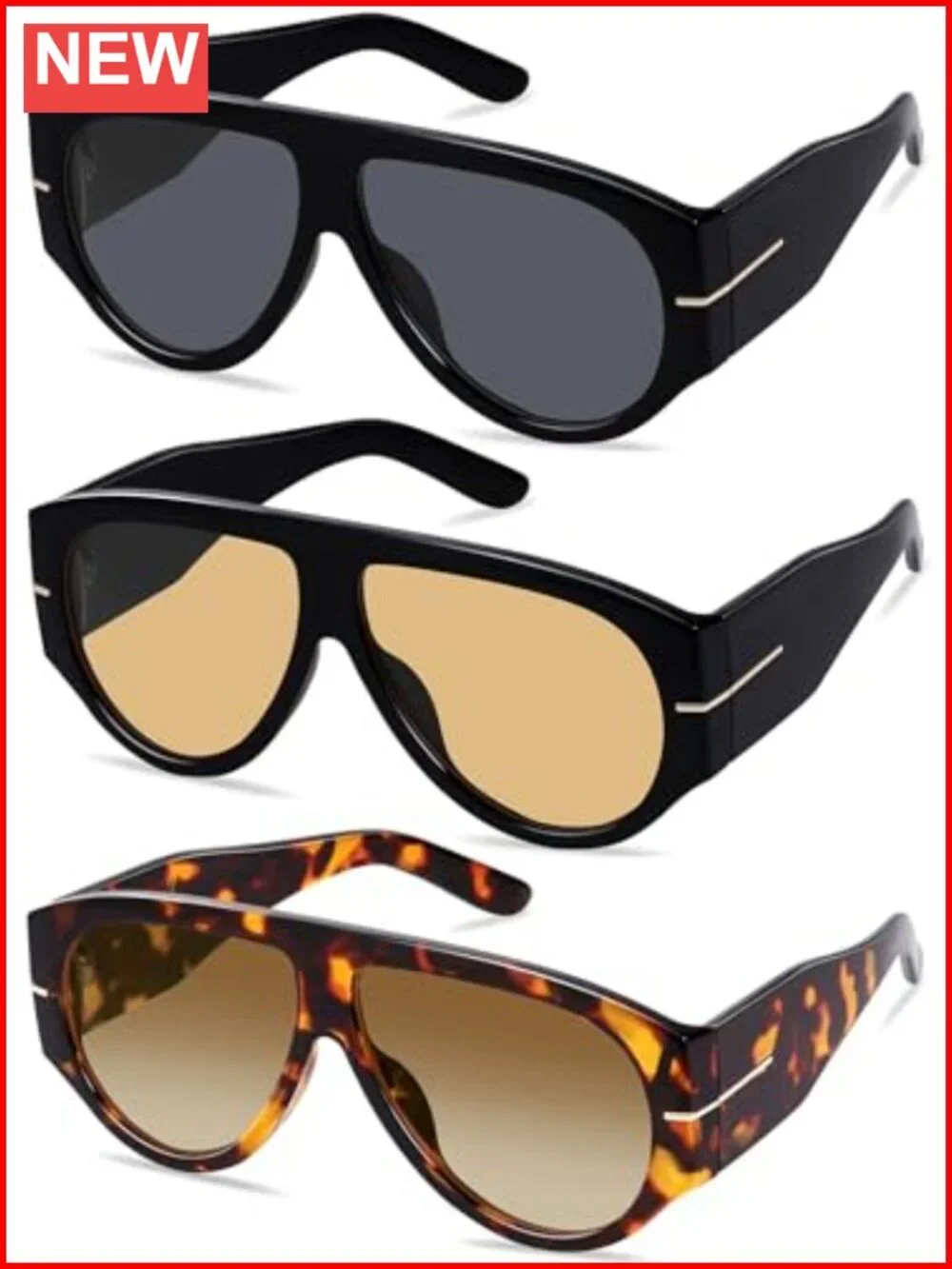 Oversized Retro Aviator Sunglasses with UV400 Protection Plastic Frame